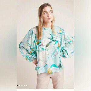 Anthropologie Blank London Watercolor Peasant Top Size Small